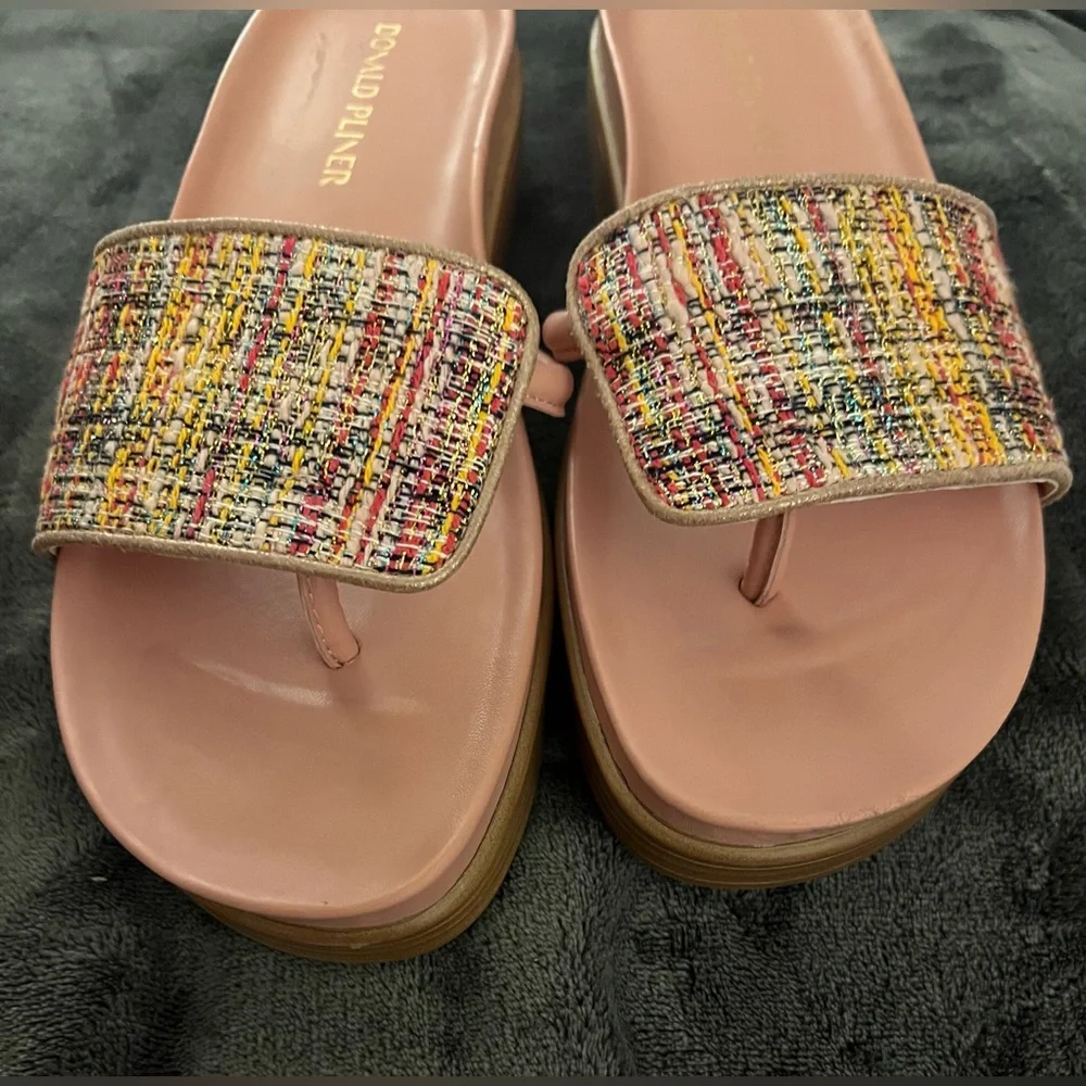 Donald J. Pliner Pink Multicolor Pink Tweed Slide Sandals Ladies Size 10. - Picture 3 of 15